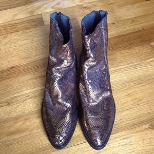 NWOB Free People bronze snakeskin slouch bootie